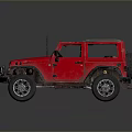 Red Off Road Vehicle With Gray Soft Top And Rugged Bumper Design
