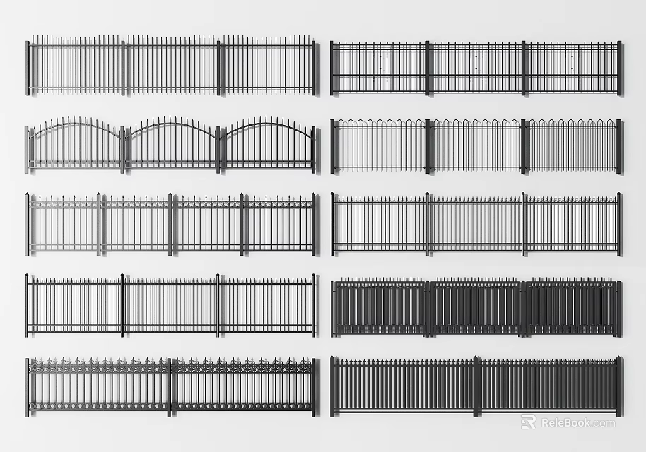 Various Metal Fence Styles Showcasing Diverse Design Patterns And Shapes 3d model