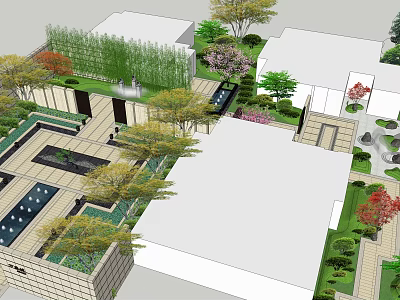 Modern Garden Landscape Design With Varied Plants Water Features And Architectural Layout 3d model