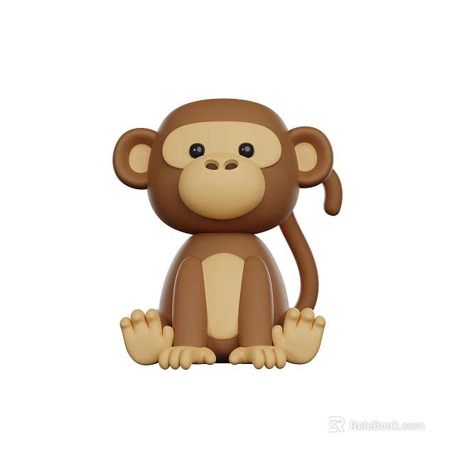 Cute Brown Cartoon Reptile Figure Sitting With Big Ears And Long Tail 3d model 