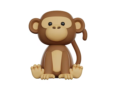 Cute Brown Cartoon Reptile Figure Sitting With Big Ears And Long Tail 3d model