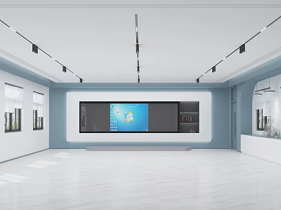 School Modern Bright Spacious Multimedia Classroom With Large Screen Bookshelves And Windows 3d model