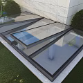 Modern Detached Villa With Glass Roof Gray Walls And Green Lawn Exterior Design