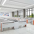 Modern School Classroom Interior With Desks Stools And Smart Board 3d model