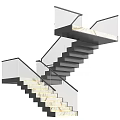 Modern Staircase Interior Design With Marble Steps Glass Railings And Metal Handrail