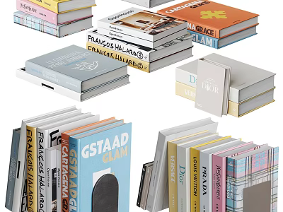 Stylish Colorful Stacked Books and Magazines with Fashion Lifestyle Covers 3d model