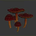 Vibrant Red Mushrooms with Orange Stems on Dark Glossy Background