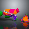 Colorful AEOKE Toy Gun With Vibrant Orange Pink Green Purple And Triangular Stand