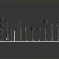 3D Model of Industrial Metal Structural Components With Various Height Brackets And Blue White Platforms