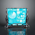 Futuristic Blue Tech Display Panel With Data Charts And Interface Elements Mounted On Metallic Brackets 3d model