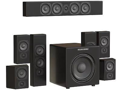 Modern Black Home Theater Speaker System With Soundbar Bookshelf Speakers and Subwoofer 3d model