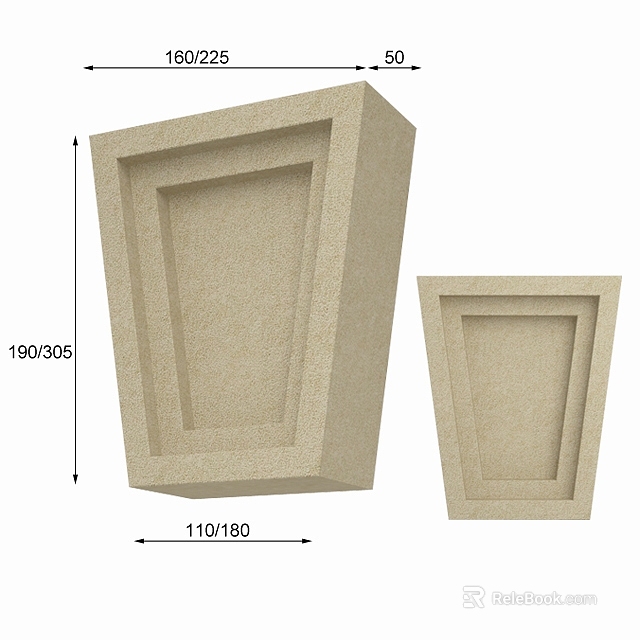 Stucco Capitals For Architecture With Rectangular Design In Two Sizes 3d model 