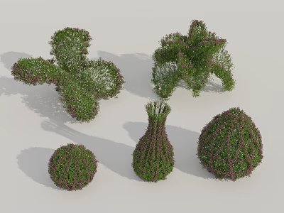 Various Shaped Decorative Garden Shrubs With Green And Purple Foliage 3d model