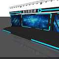 Modern Exhibition Booth Design With Blue Lighting And Starry Sky Screens