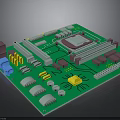 Detailed Green Electronic Circuit Board With Chips Capacitors Resistors And Connectors