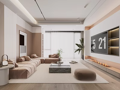 Modern Living Room Interior With Sofa Coffee Table Fireplace And TV Wall 3d model