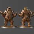 Bronze Bear Sculpture With Armored Design Standing Pose And Outstretched Arms Details