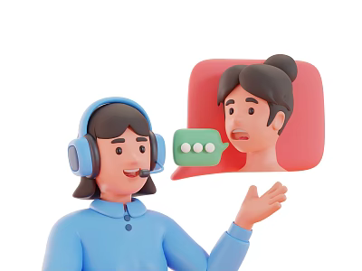 Two People Communicating With Headphones And Speech Bubble Displaying Avatar 3d model