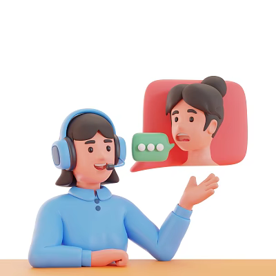 Two People Communicating With Headphones And Speech Bubble Displaying Avatar 3d model