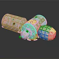 Modular Space Station Model With Metallic Docking Components And Cosmic Structure