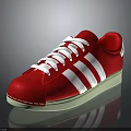 Red Casual Sneakers Featuring White Laces And Three White Stripes On Cream Sole