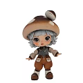Cute Game and Movie Character With Big Mushroom Hat Gray Curly Hair Brown Pants