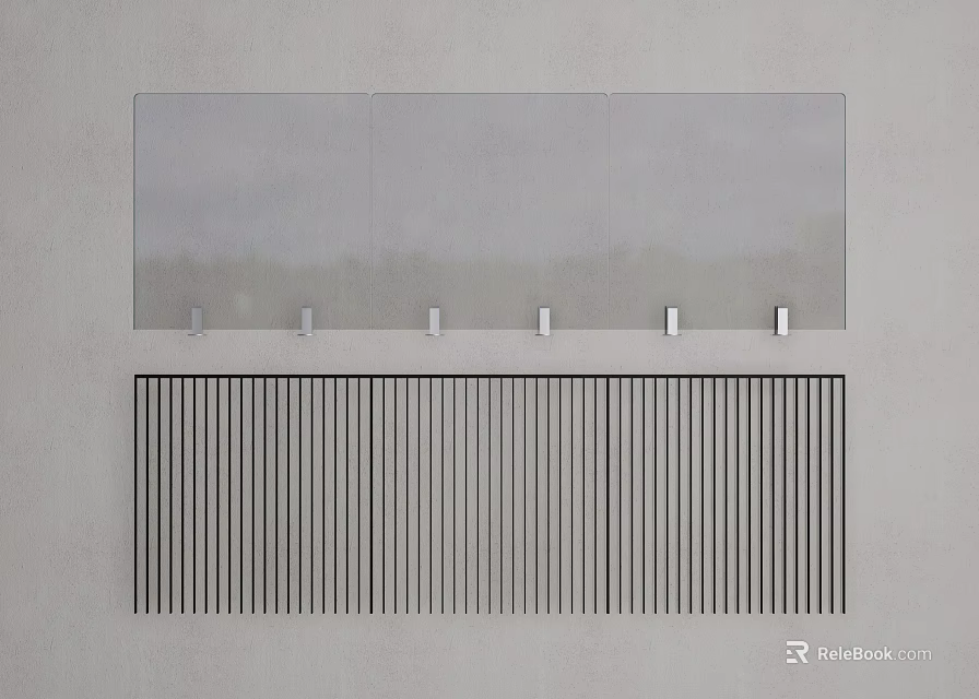 Modern Fence Design With Transparent Panel And Vertical Metal Slats Structure 3d model