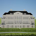 Luxury Detached Villa with Classical Exterior Black Roof and Large Windows Surrounded by Manicured Lawn