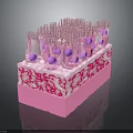 3D Rendered Biological Culture Structure with Transparent Tubes Purple Spheres and Textured Pink Base