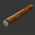 Brown Cigar With Red Band And White Tip On Shiny Black Surface 3d model