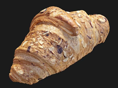 Flaky Golden Brown Croissant Topped With Almond Flakes And Chocolate Chunks 3d model