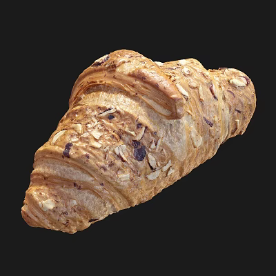 Flaky Golden Brown Croissant Topped With Almond Flakes And Chocolate Chunks 3d model
