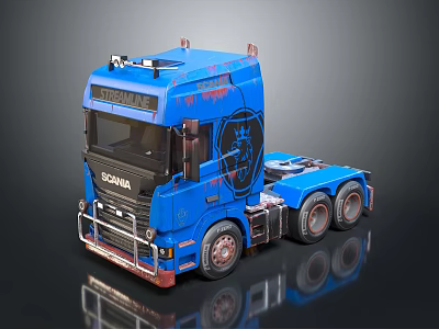 Blue Scania Heavy Duty Truck Featuring Stylish Emblem Six Wheels And Reflective Surface 3d model