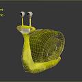 Yellow Snail With Big Eyes And Green Spiral Shell On Gray Background