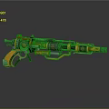 Futuristic Yellow And Green Weapon With Intricate Mechanical Design And Ornamental Details