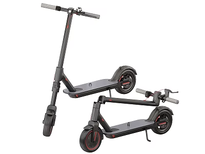 Foldable Portable Electric Scooter Design With Black Frame And Red Wheel Accents 3d model