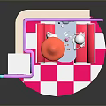 Scenic Pink White Outdoor Café Spot With Parasol Neon Signs And Checkered Floor