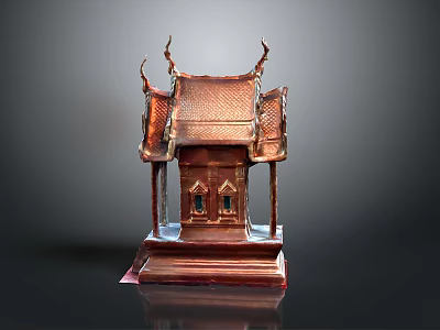 Cartoon Style Traditional Thai Temple Miniature Model With Red Roof And Decorative Pillars 3d model
