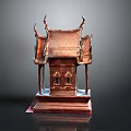 Cartoon Style Traditional Thai Temple Miniature Model With Red Roof And Decorative Pillars