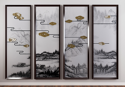 New Chinese Landscape Painting Hanging Painting 3d model