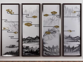 New Chinese Landscape Painting Hanging Painting 3d model