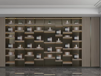 Modern Multilayer Shelving Unit With Books Decorative Items And Lighting In Interior 3d model