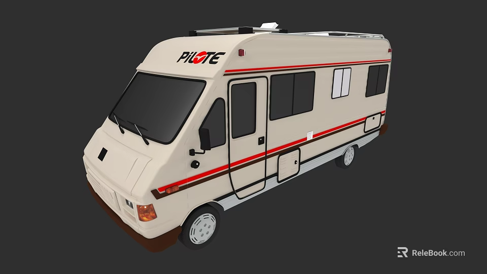 PILOTE Motorhome With White Exterior Red Stripes Windows And Roof Equipment 3d model 
