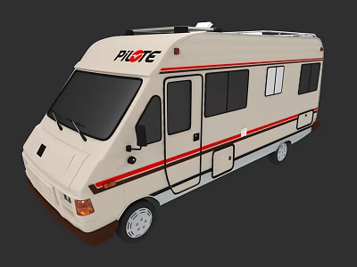 PILOTE Motorhome With White Exterior Red Stripes Windows And Roof Equipment 3d model