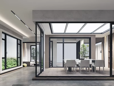 Modern Furniture Showroom With Open Space Glass Windows And Indoor Plants 3d model