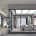 Modern Furniture Showroom With Open Space Glass Windows And Indoor Plants