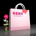 Colorful Guide Sign with Pink Shopping Bag Grid Pattern and Flower Decoration for Youth Party