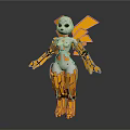 3D White Biomechanical Character With Yellow Wings Orange Legs And Mechanical Parts