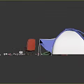 Red Folding Camping Chairs With Tent And Campfire Setup For Outdoor Use