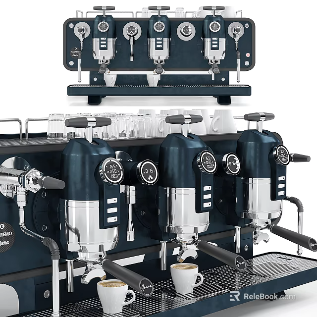 Modern Professional Kitchen Espresso Machine With Multiple Milk Frothers And Pressure Gauges 3d model 